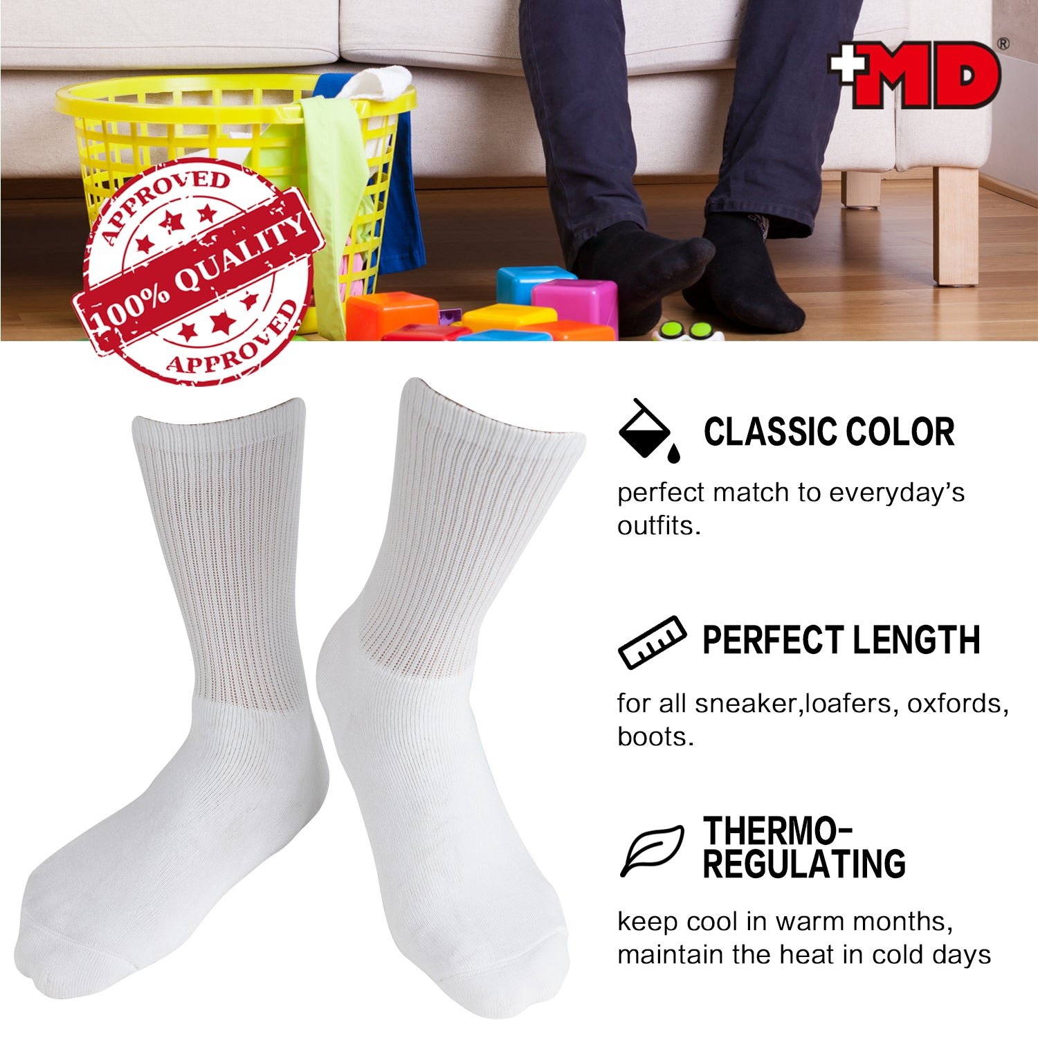 Soft Wicking Bamboo Full Cushion Crew Socks (2 Pairs) - Image 4