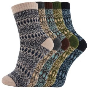 5 Pairs Wool Mixed Color Vintage Crew Winter Wool Socks